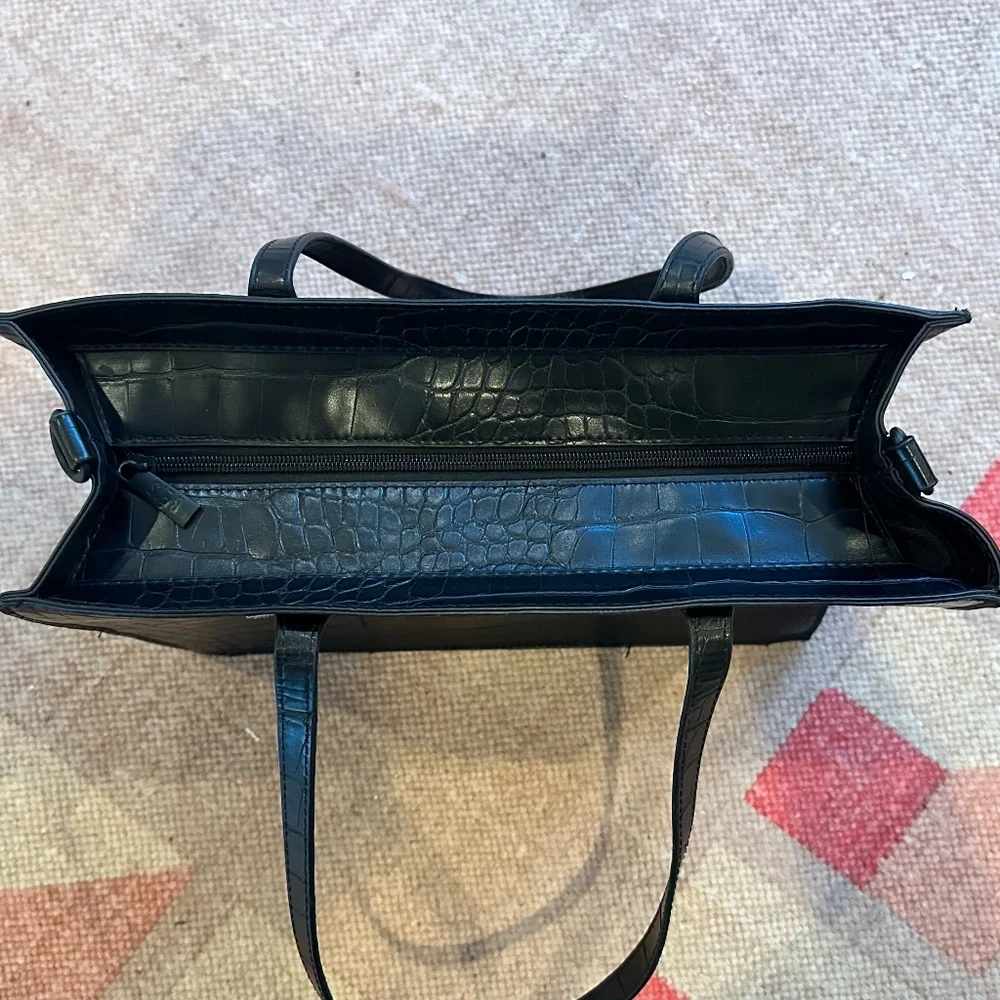 BEIS Black Croc-Embossed Tote Bag